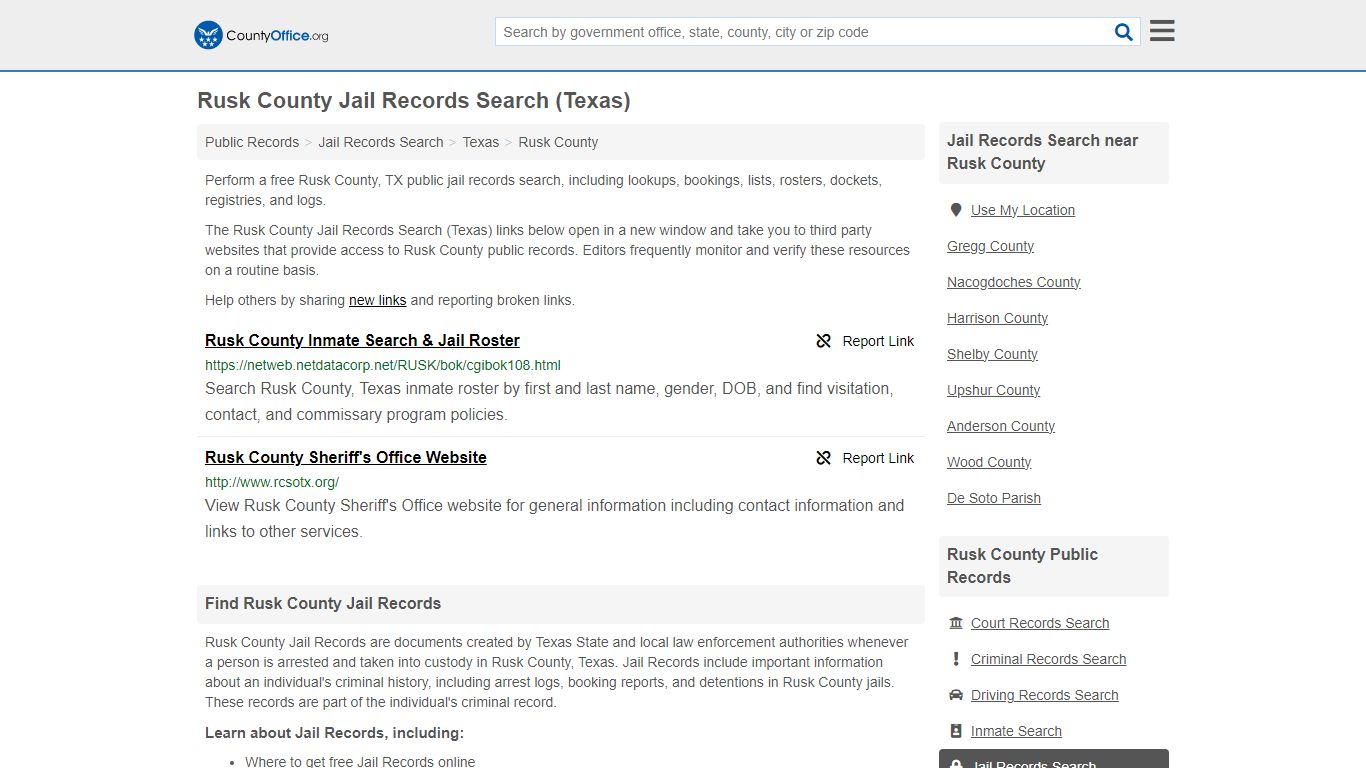 Jail Records Search - Rusk County, TX (Jail Rosters & Records)
